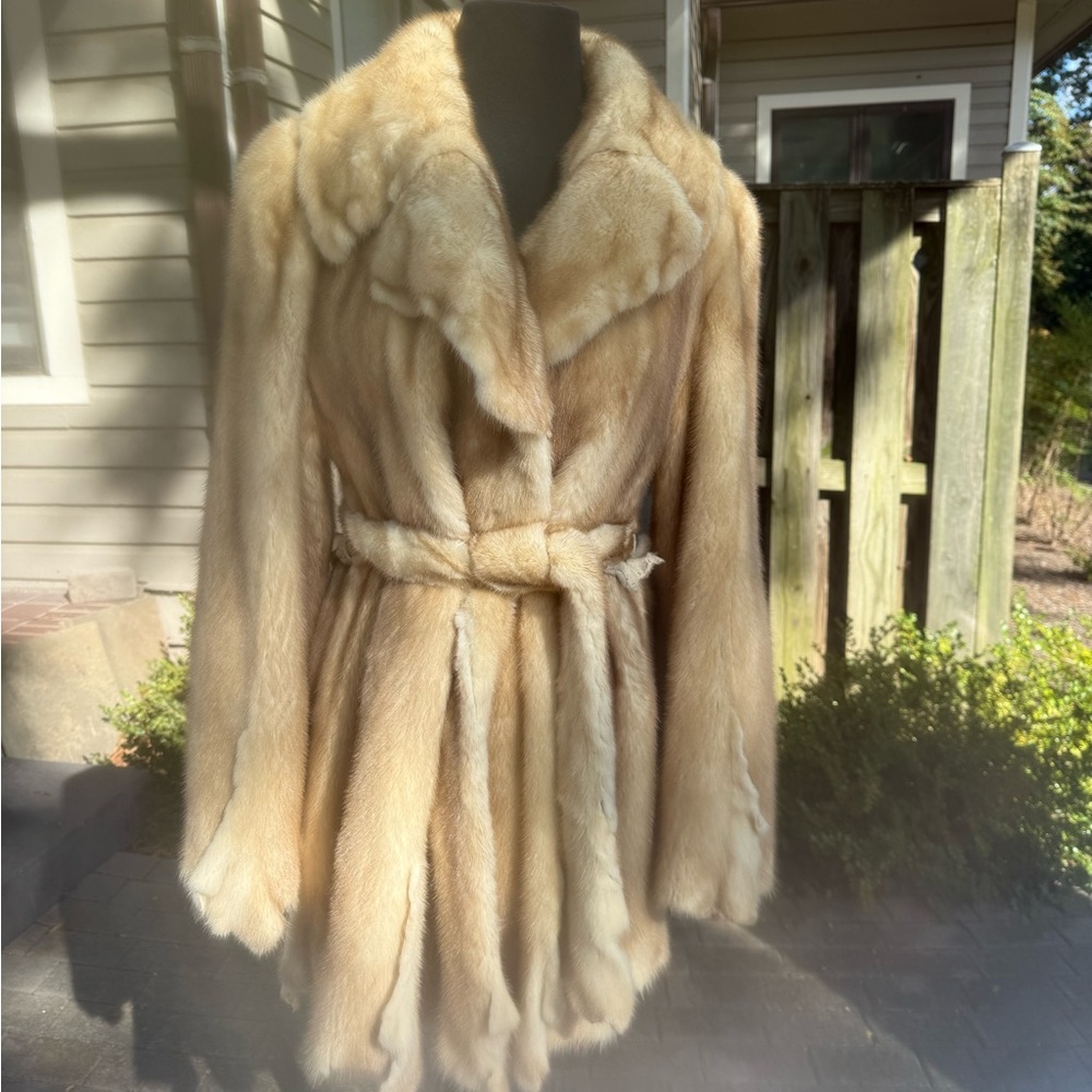 Blonde raw edge mink fur coat